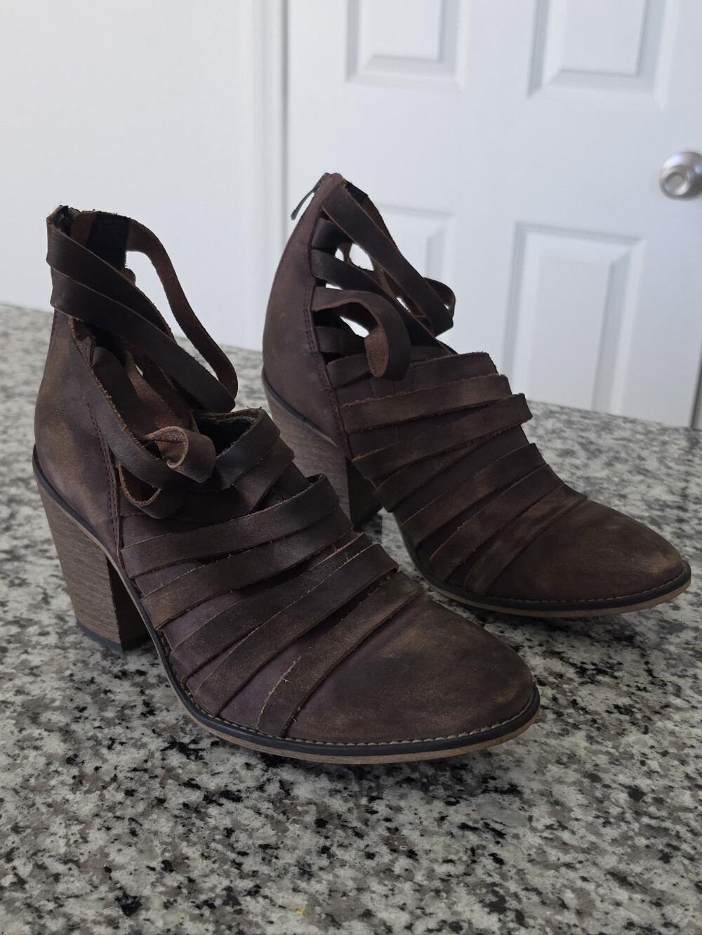 Free People Hybrid Strappy Leather Block Heel Ankle Booties 10